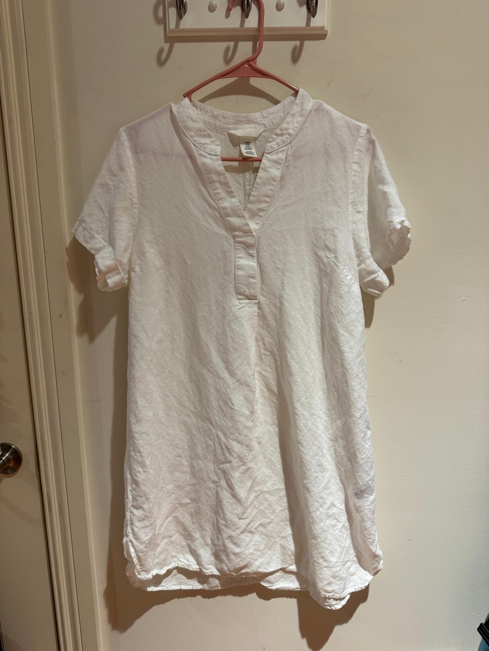H&M White Split-Neck Linen Top